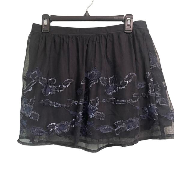 Hollister Black Mesh Sequin Embroidered Mini Skirt Y2K Party Club Skater Large - Picture 1 of 5